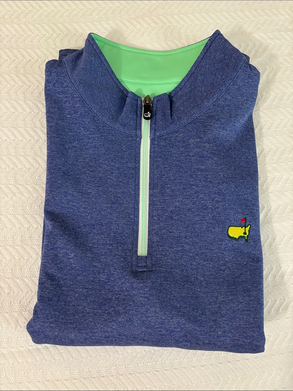 Masters Navy Heather Quarter-Zip with Lime Green Lining and Yellow Logo